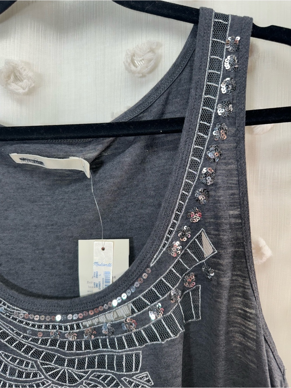 NWT Madewell Women’s Charcoal Embellished Scoop Neck Tank Size Large - Picture 6 of 10